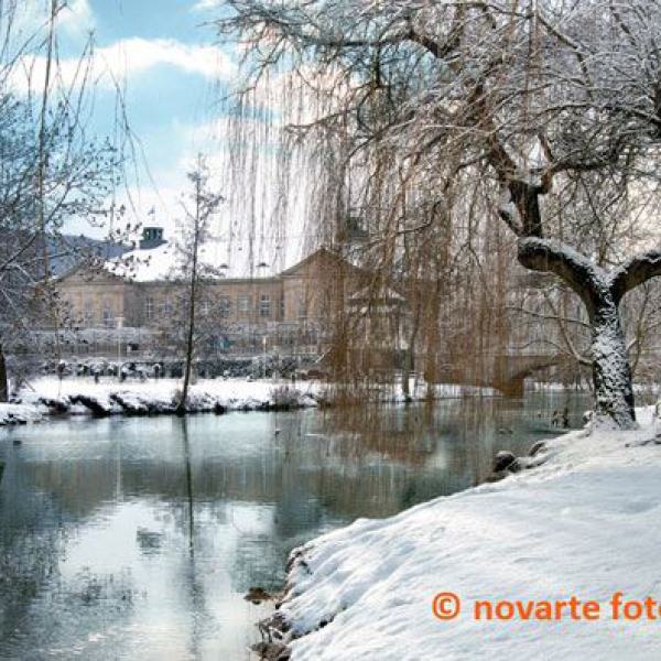 bad kissingen, winter, fluss, schnee, kurhaus, weiden, romantisch, 