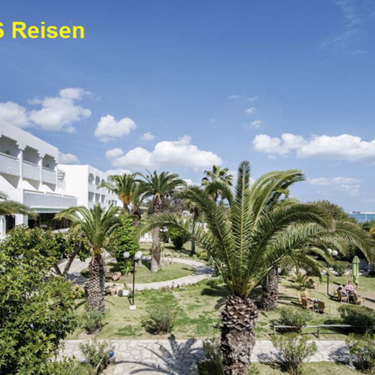 hammamet, hotelgarten, palmen, meerblick, urlaub, tunesien, sonne